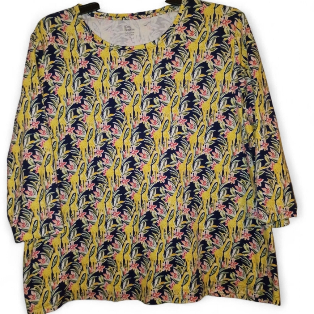 🦄Kim Rogers Yellow and Blue Floral Long Sleeve Top Size 3X